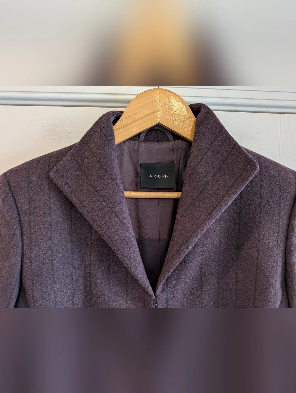 Akris Angora Wool Blazer Striped Purple Black Size 6 Luxury Old Money Classic